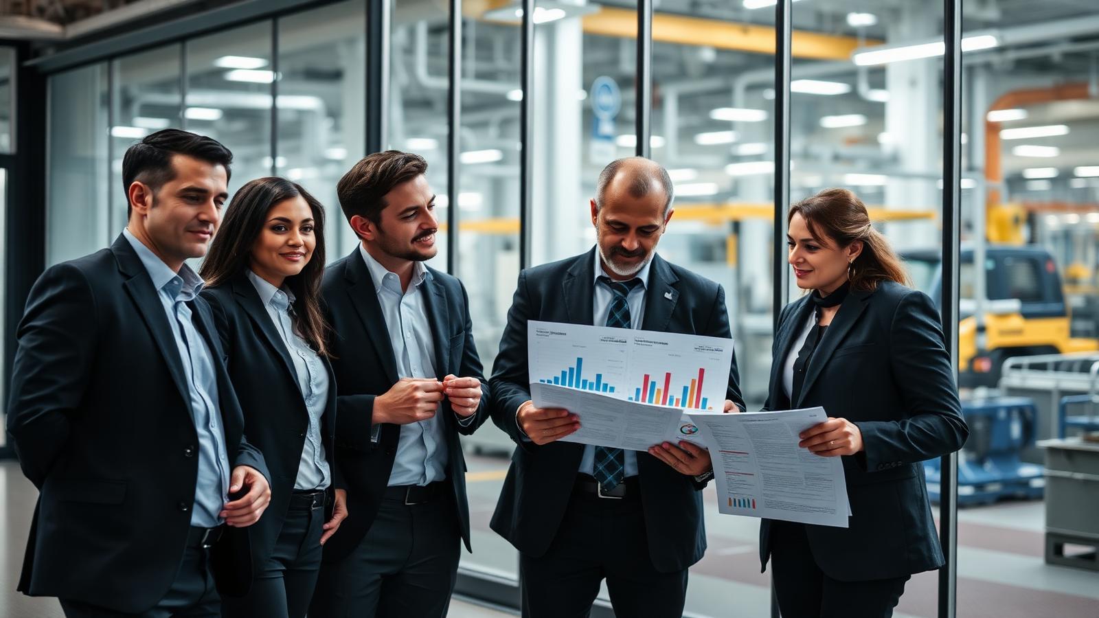 Industrial commercial team reviewing performance results